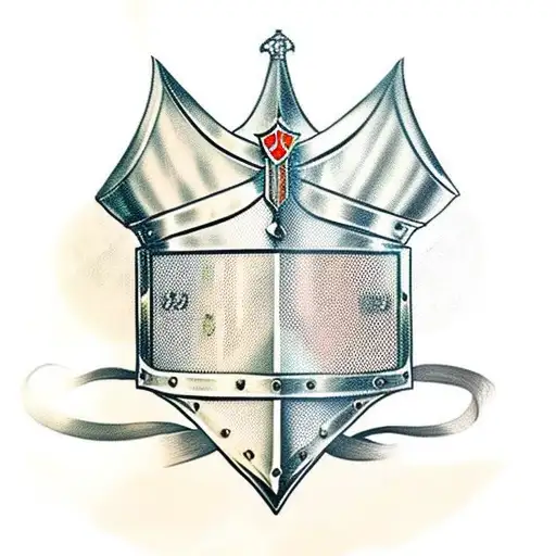 ful medieval knight with checkered armor and a great helm helmet tattoo design idea