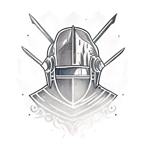 whole body medieval knight with checkered armor and a great helm helmet tattoo design idea