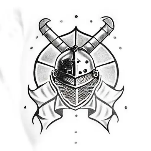medieval knight with checkered armor and a great helm helmet tattoo design idea