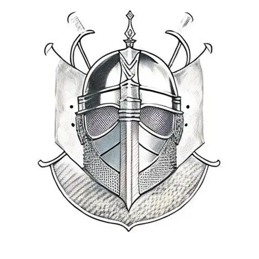 whole body medieval knight with checkered armor and a great helm helmet tattoo design idea