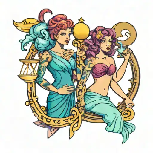 aquarius and libra zodiac sign tattoo design idea