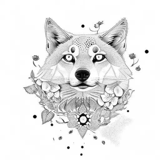 loba com filhotes  flores alecrim  tattoo design idea