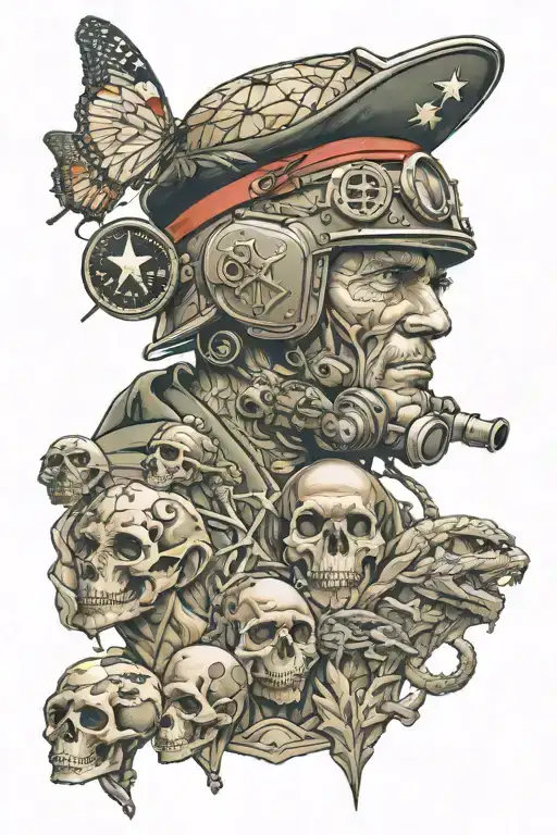 a military veterans growing out of different levels of evolution  tattoo design idea