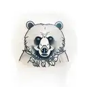 A realistic tattoo of a bear enjoying a pint of beer in a forest tattoo design idea