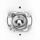 A realistic tattoo of a bear enjoying a pint of beer in a forest tattoo design idea