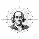 A basketball hoop with Benjamin Franklin's face as the backboard tattoo design idea