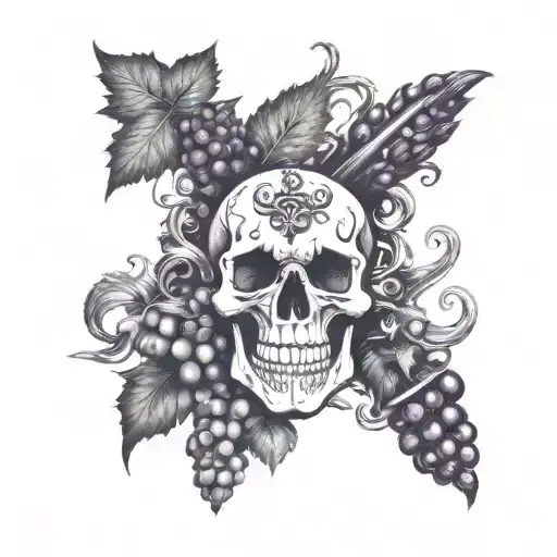 wine, hooligan, grape, vine, skull, vine leaf, anchor tattoo design idea