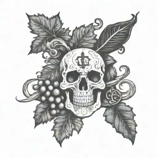 wine, hooligan, grape, vine, skull, vine leaf, anchor tattoo design idea