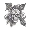wine, hooligan, grape, vine, skull, vine leaf, anchor tattoo design idea