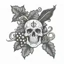 wine, hooligan, grape, vine, skull, vine leaf, anchor tattoo design idea