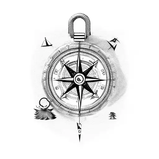 A collection of camping tools like a compass, knife, and lantern arranged artistically tattoo design idea
