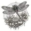 sacred geometry, dragonfly, mushrooms growing tattoo design idea