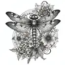 sacred geometry, dragonfly, mushrooms growing tattoo design idea
