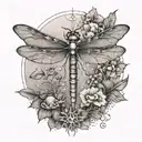 sacred geometry, dragonfly, mushrooms growing tattoo design idea