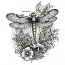 sacred geometry, dragonfly, mushrooms growing tattoo design idea