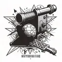 An intricate design combining the Arsenal Cannon with geometric shapes and triangle shapes, symbolizing your love for football and passion for precision. Add the quote 'Be curious, not judgmental' in a stylish font to complete the tattoo idea. tattoo design idea