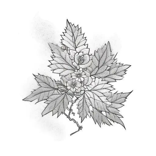 blackberry plant with leafs, fruit and foowers tattoo design idea