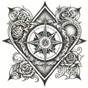 heart compass rose intertwined tattoo design idea