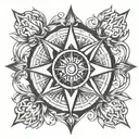 heart compass rose intertwined tattoo design idea