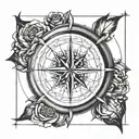heart compass rose intertwined tattoo design idea