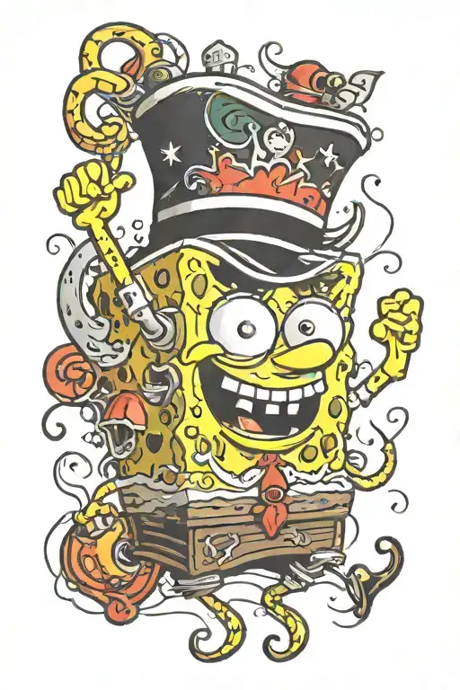 SpongeBob sailor jerry style tattoo design idea