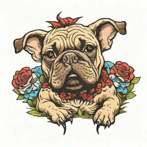 fawn french bulldog licking guy tattoo design idea