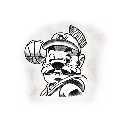 A traditional-style tattoo featuring iconic Nintendo characters playing different sports tattoo design idea
