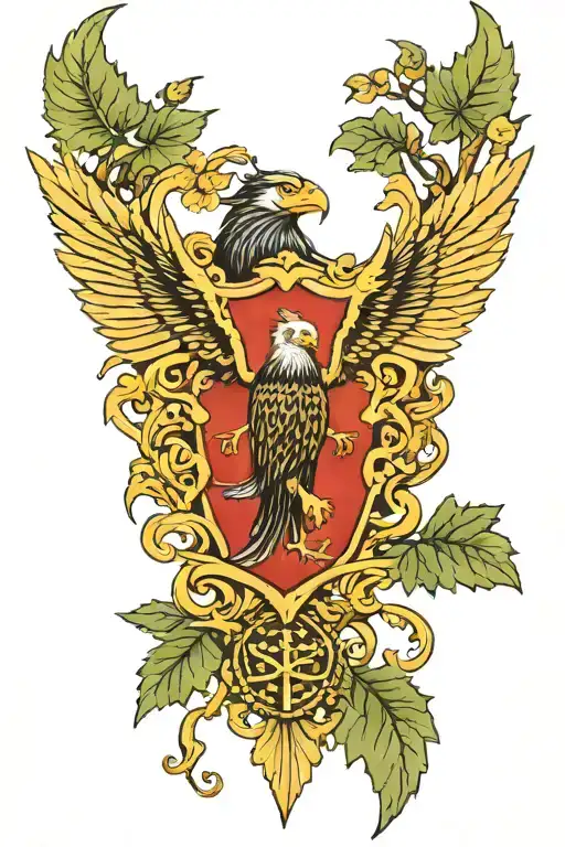 Harley eagle. family crest. trees. vines. tattoo design idea
