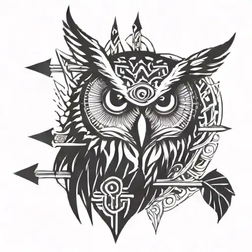 13+1, lightening bolt transforming into arrow, tribal owl, warrior  tattoo design idea