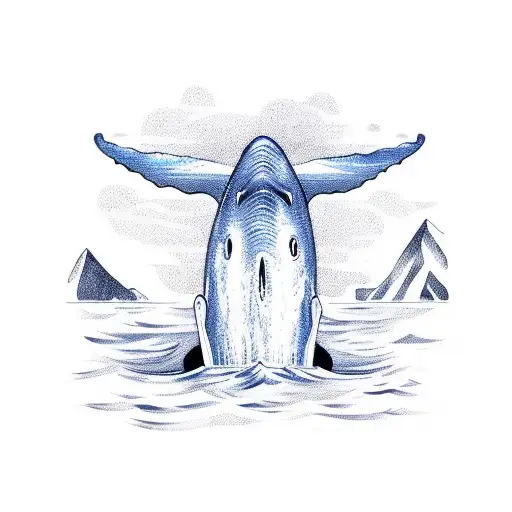 A majestic blue whale swimming near mountain tattoo design idea