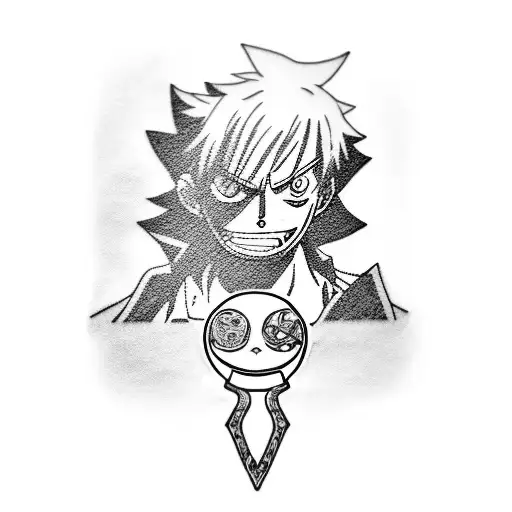 An anime-inspired blackwork tattoo of Luffy, Sanji, and Zoro's crew emblem tattoo design idea