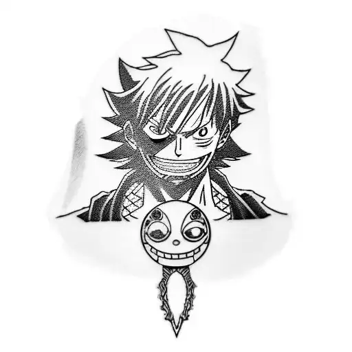 An anime-inspired blackwork tattoo of Luffy, Sanji, and Zoro's crew emblem tattoo design idea