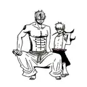 A dotwork tattoo featuring Luffy, Sanji, and Zoro's most epic moments tattoo design idea