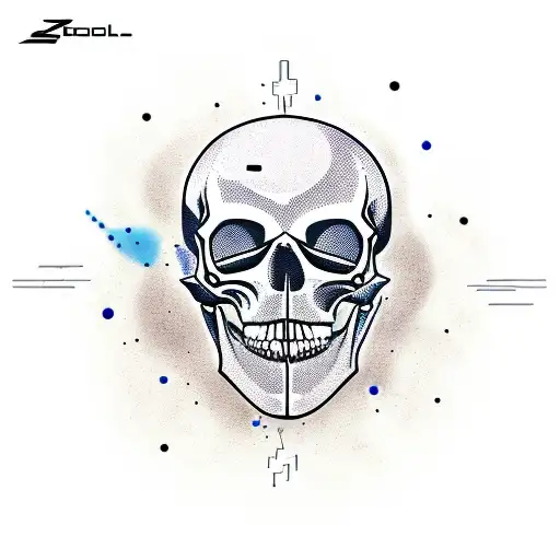 A new-school style tattoo of a mechanical skull with rock music elements tattoo design idea