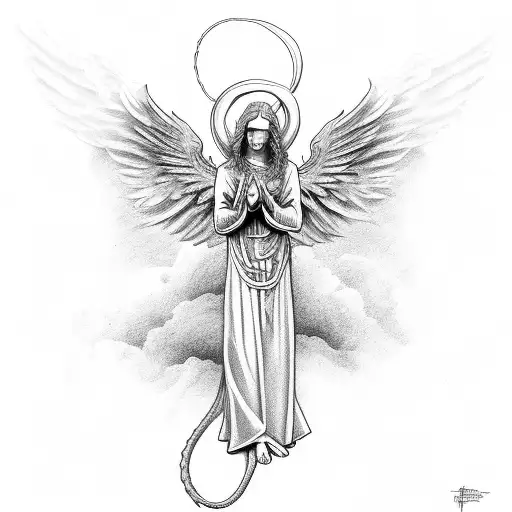 Biblical angel with Dragon tattoo design idea
