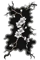 samari, cherry blossom tree, blood moon, spider lily tattoo design idea