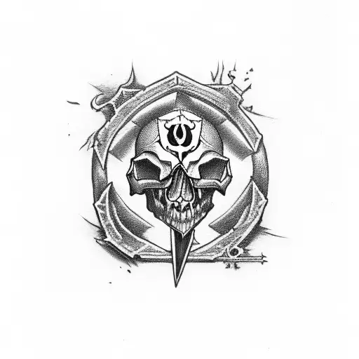 Ace of spade card with skull dagger black ops above it. tattoo design idea