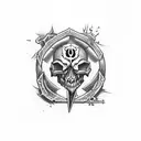 Ace of spade card with skull dagger black ops above it. tattoo design idea