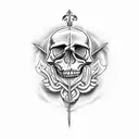 Ace of spade card with skull dagger black ops above it. tattoo design idea