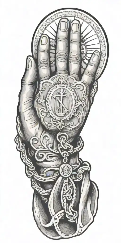 praying hand  catholic tattoo design idea