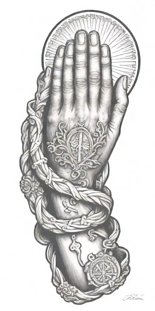 praying hand  catholic tattoo design idea