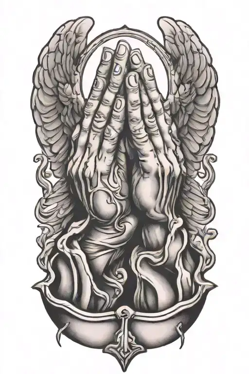 praying hands catholic tattoo design idea