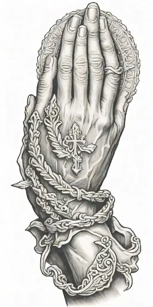 praying hand  catholic tattoo design idea