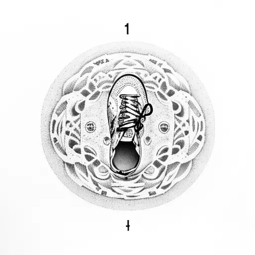 A dotwork tattoo of a soccer player kicking a ball with 17 roses surrounding them tattoo design idea