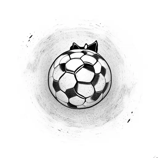 A dog and a soccer ball merging together in a surreal and abstract design tattoo design idea