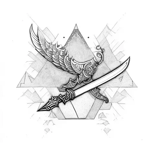  long sword with black wings tattoo design idea