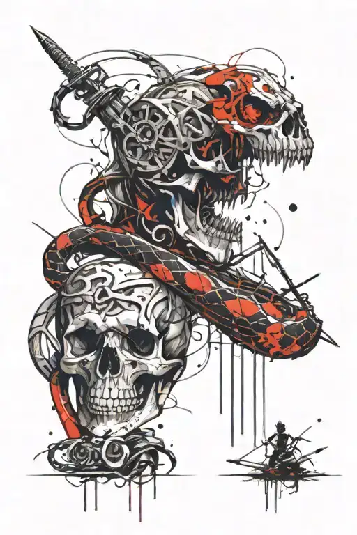Snake, sword and skull inside tattoo design idea