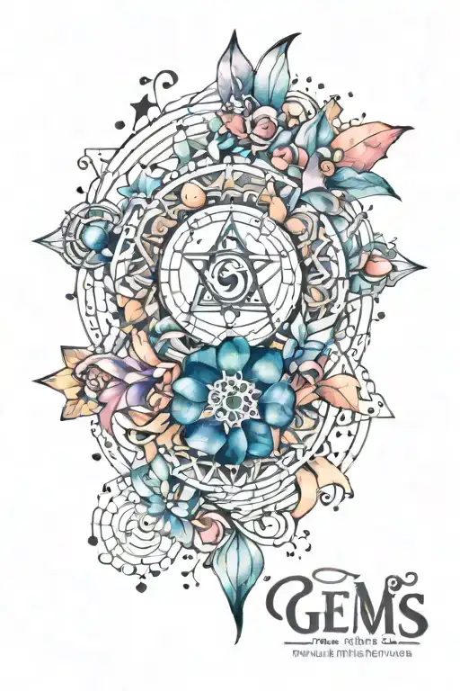 gems stars mandala watercolour music note intertwined tattoo design idea