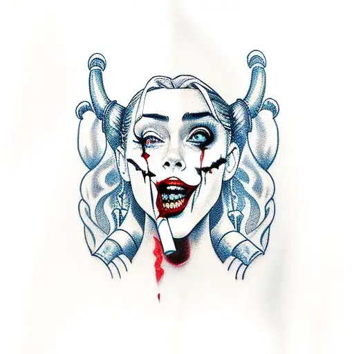 Harley Quinn with joker smoking weed tattoo design idea