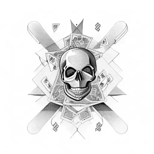 sexy skull gambler dropping acid tattoo design idea